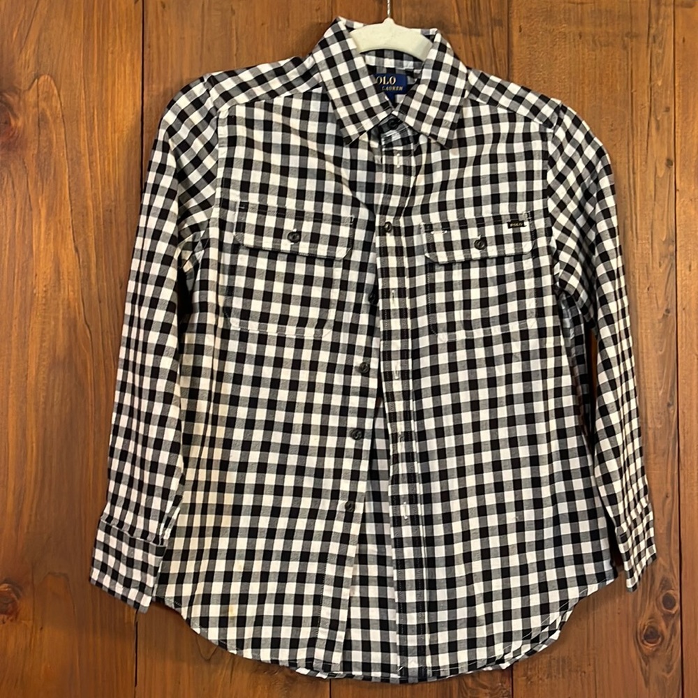 Polo Ralph Lauren Long Sleeve Button Down Black/White Plaid Boys Size S (8)